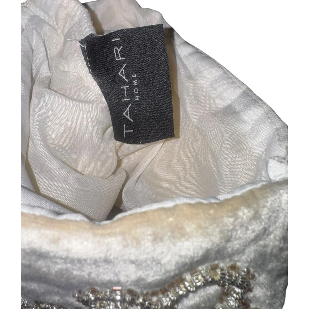 Tahari Home Christmas Stocking Champagne Velvet Beaded Snowflake Scroll 20